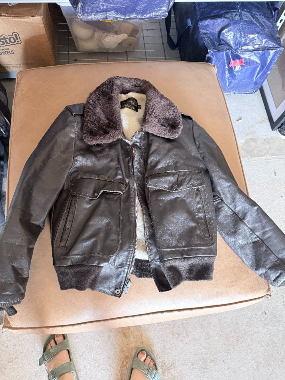 Vintage Sears Leather Shop Leather Bomber Jacket | Sherpa Lined | Men's 38R